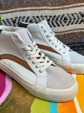 Madewell MWL Court High Top Sneakers White Leather Suede Tan Navy Womens 7